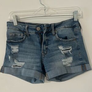 Aeropastle Stretchy Low-Rise Denim Midi Shorts